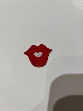 Red Lip Patch with White Heart Embroidery - Unbranded